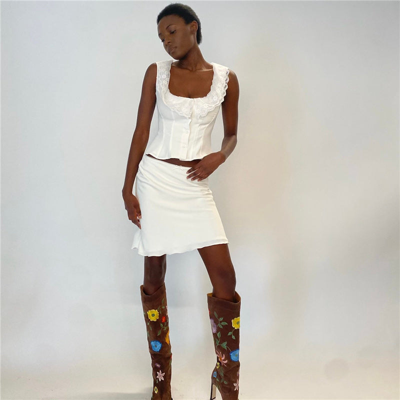 Ladies Lace Wide Camisole White