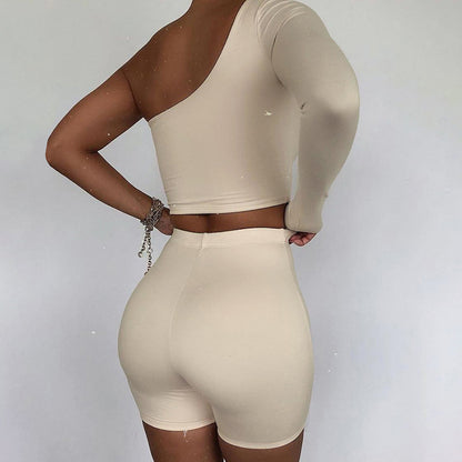 Women Yoga Suits Off Shoulder Tops And Shorts Tops 2pcs Set