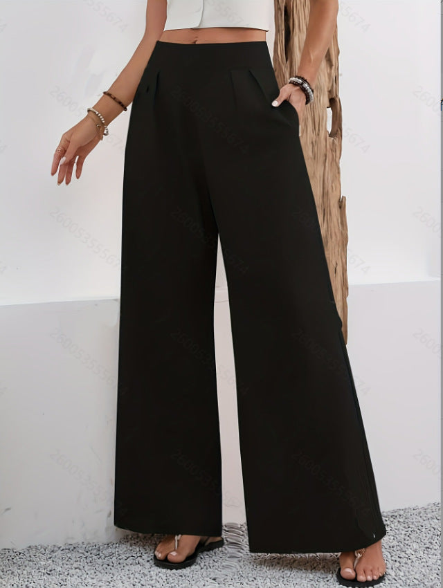 Pocketed High-waisted Wide-leg Trousers