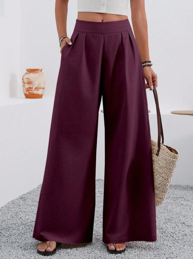 Pocketed High-waisted Wide-leg Trousers