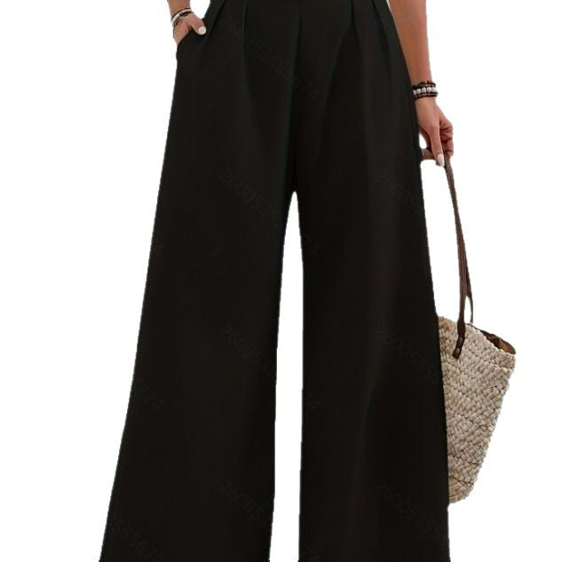 Pocketed High-waisted Wide-leg Trousers
