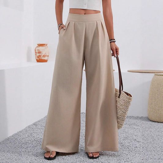 Pocketed High-waisted Wide-leg Trousers