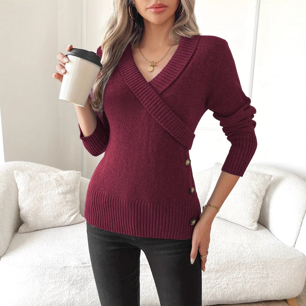 Pullover Button Sweaters Women's Clothing