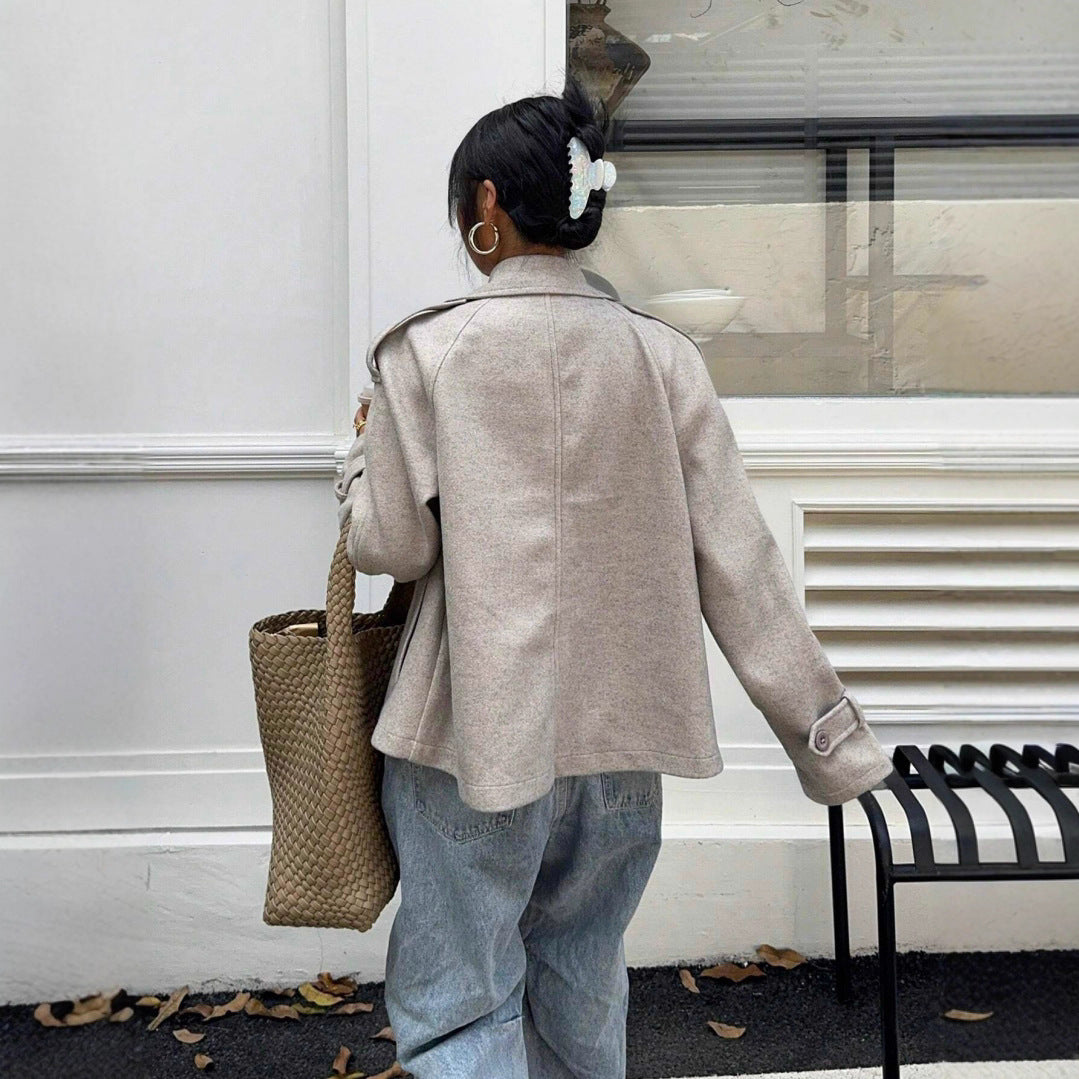Casual Loose Double Button Lapel Woolen Coat