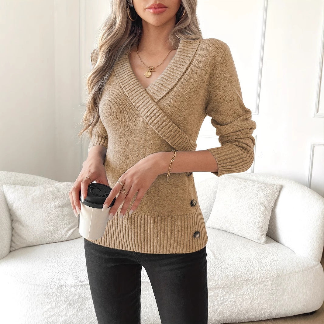 Pullover Button Sweaters Women's Clothing