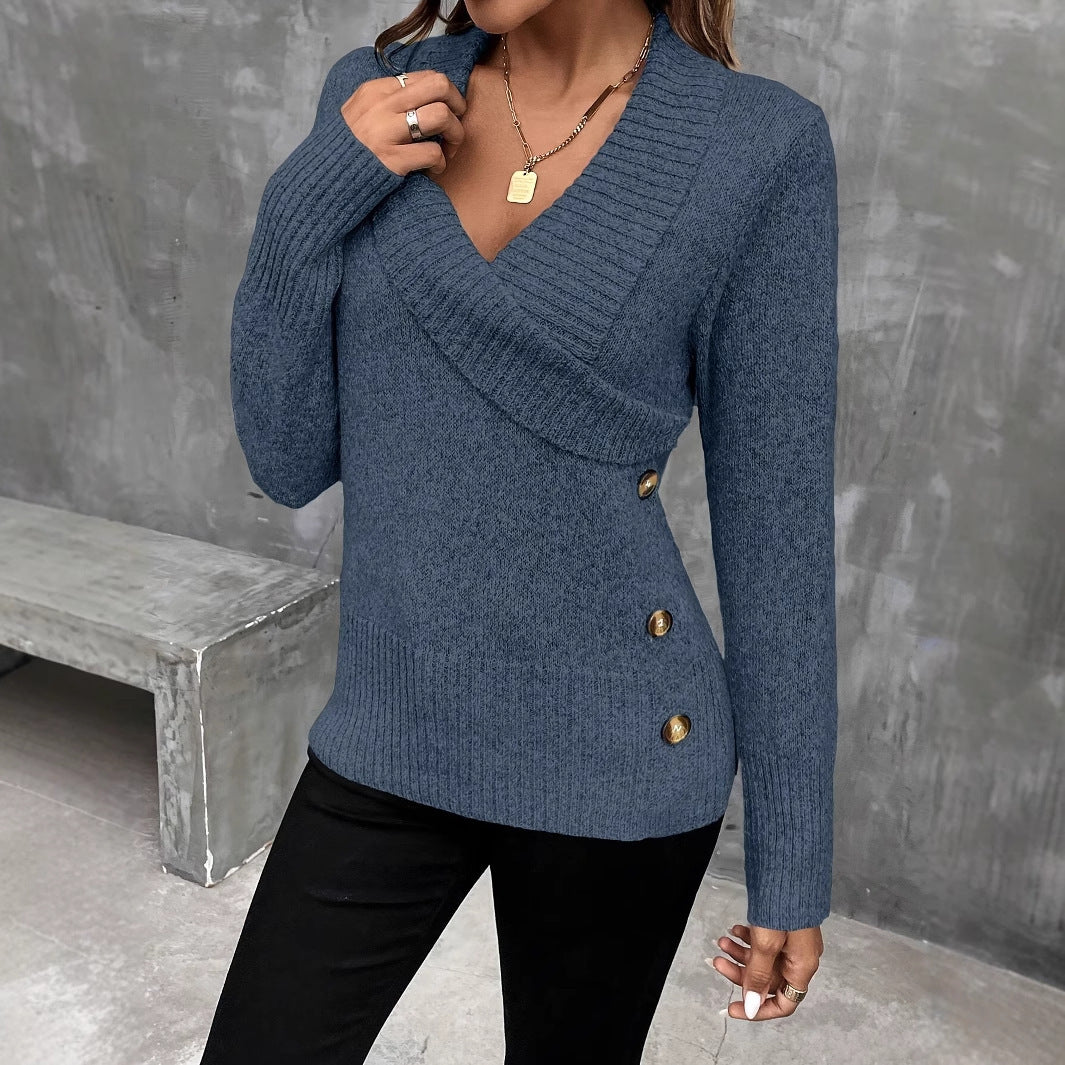 Pullover Button Sweaters Women's Clothing