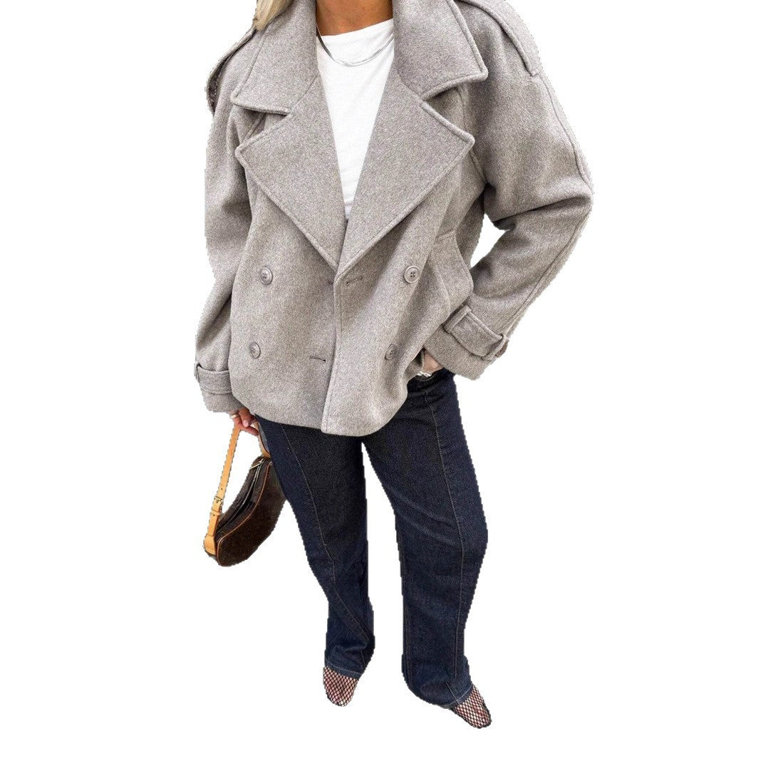 Casual Loose Double Button Lapel Woolen Coat