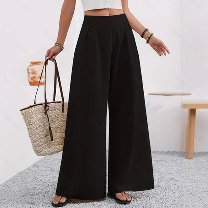 Pocketed High-waisted Wide-leg Trousers